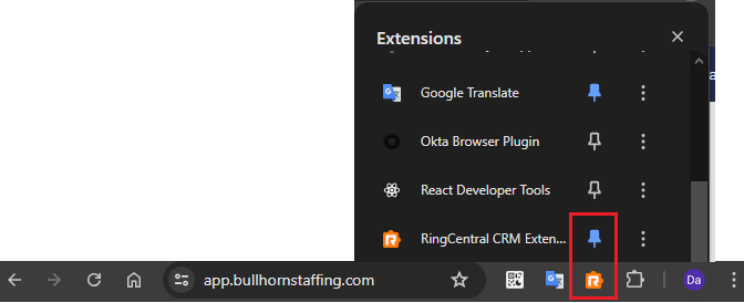 Chrome location bar with pinned extension