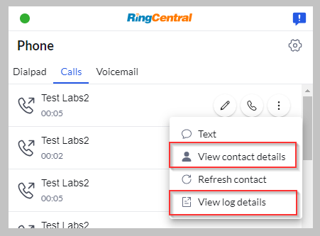 View contact or log details