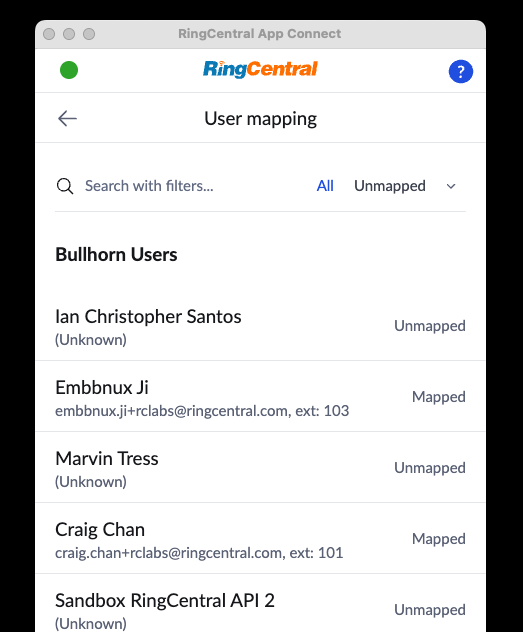 Server-side call logging user mapping setting