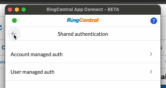 Shared authentication in App Connect, with Account managed auth and User managed auth options